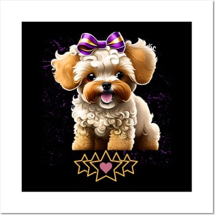 Maltipoo sweet puppy with a purple bow Posters and Art